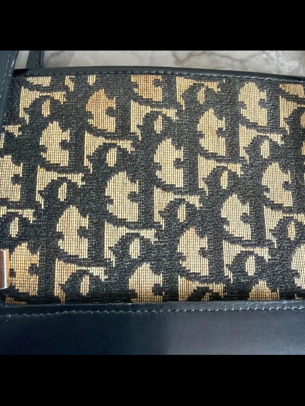Dior Black and Beige Logo Jacquard Shoulder Bag
